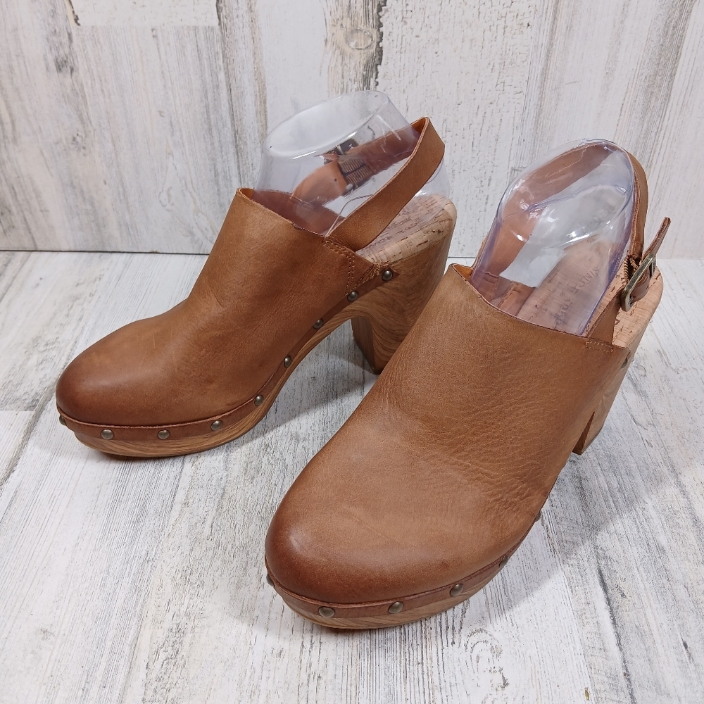 New Kork Ease Darby Brown Leather Studded Slingback Block Heel Clogs #1357 - Picture 2 of 10